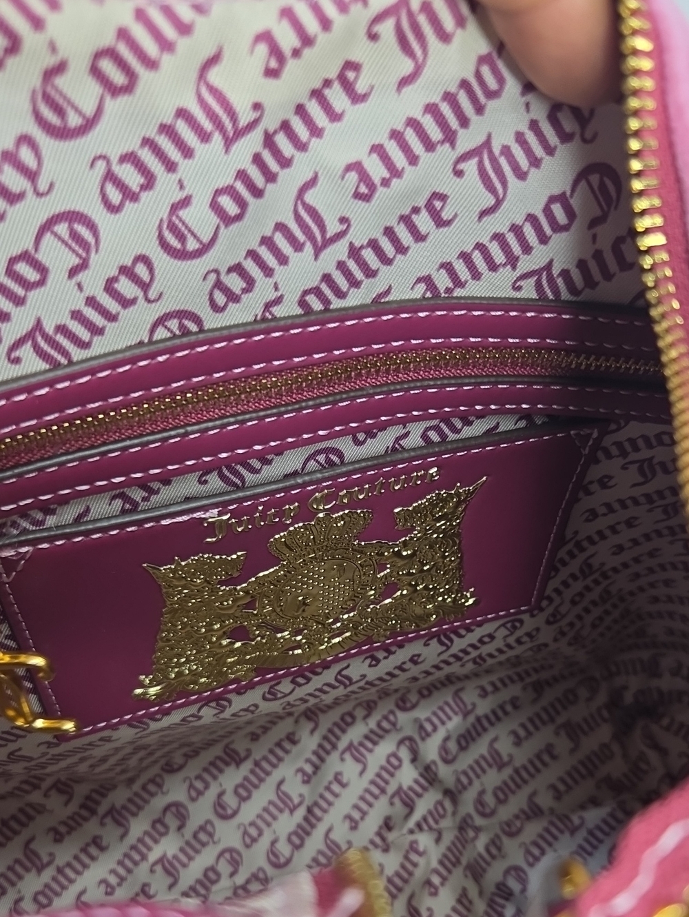 💕▪️Juicy Couture▪️uk Exclusive Twig Pink Suede Purple Trim Gold Chain Hobo Bag - Picture 12 of 13